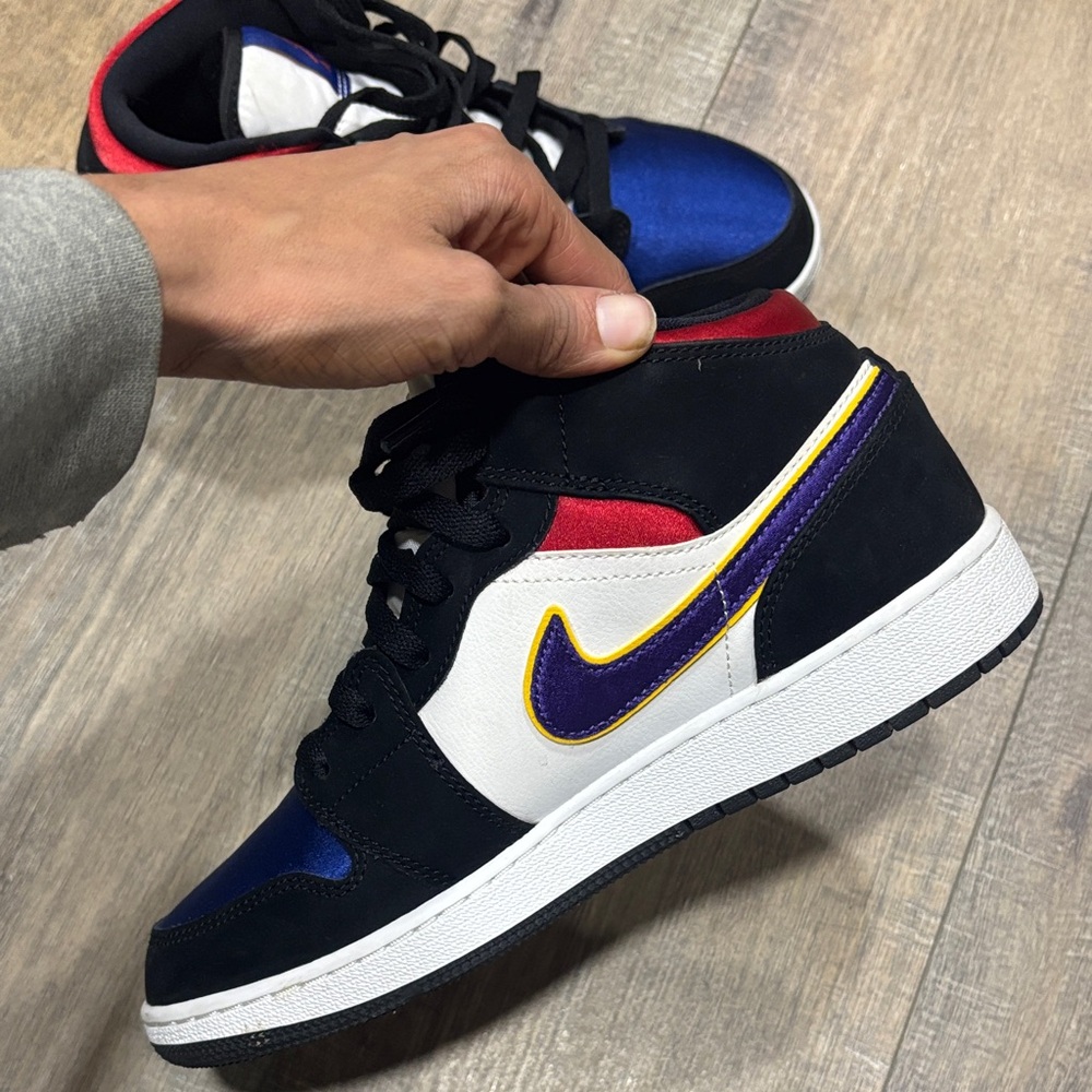 Jordan 1 Mid Black, Blue, and Red Sneakers - Picture 3 of 6